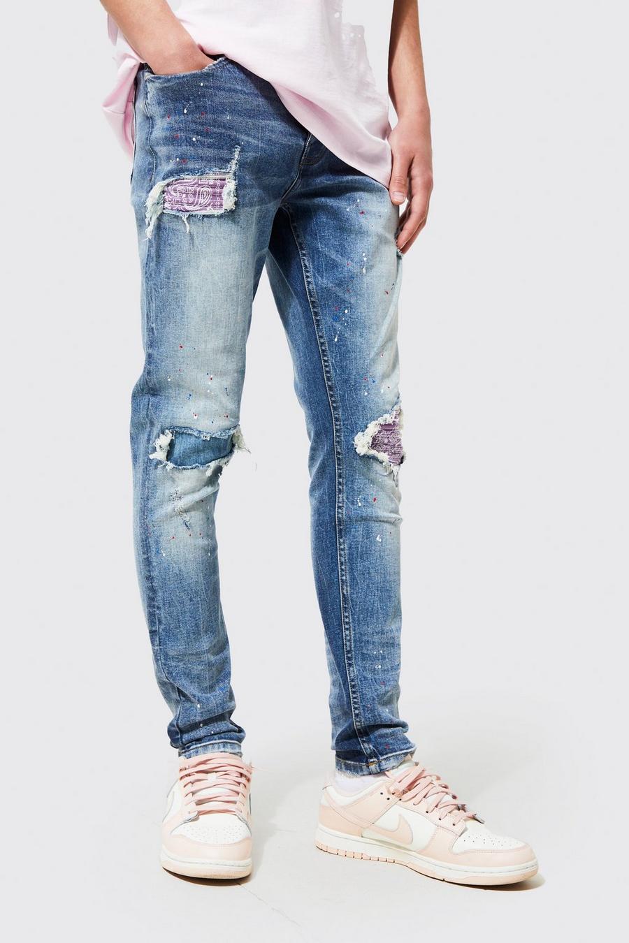 Light blue Skinny Stretch Rip & Repair Bandana Jeans image number 1