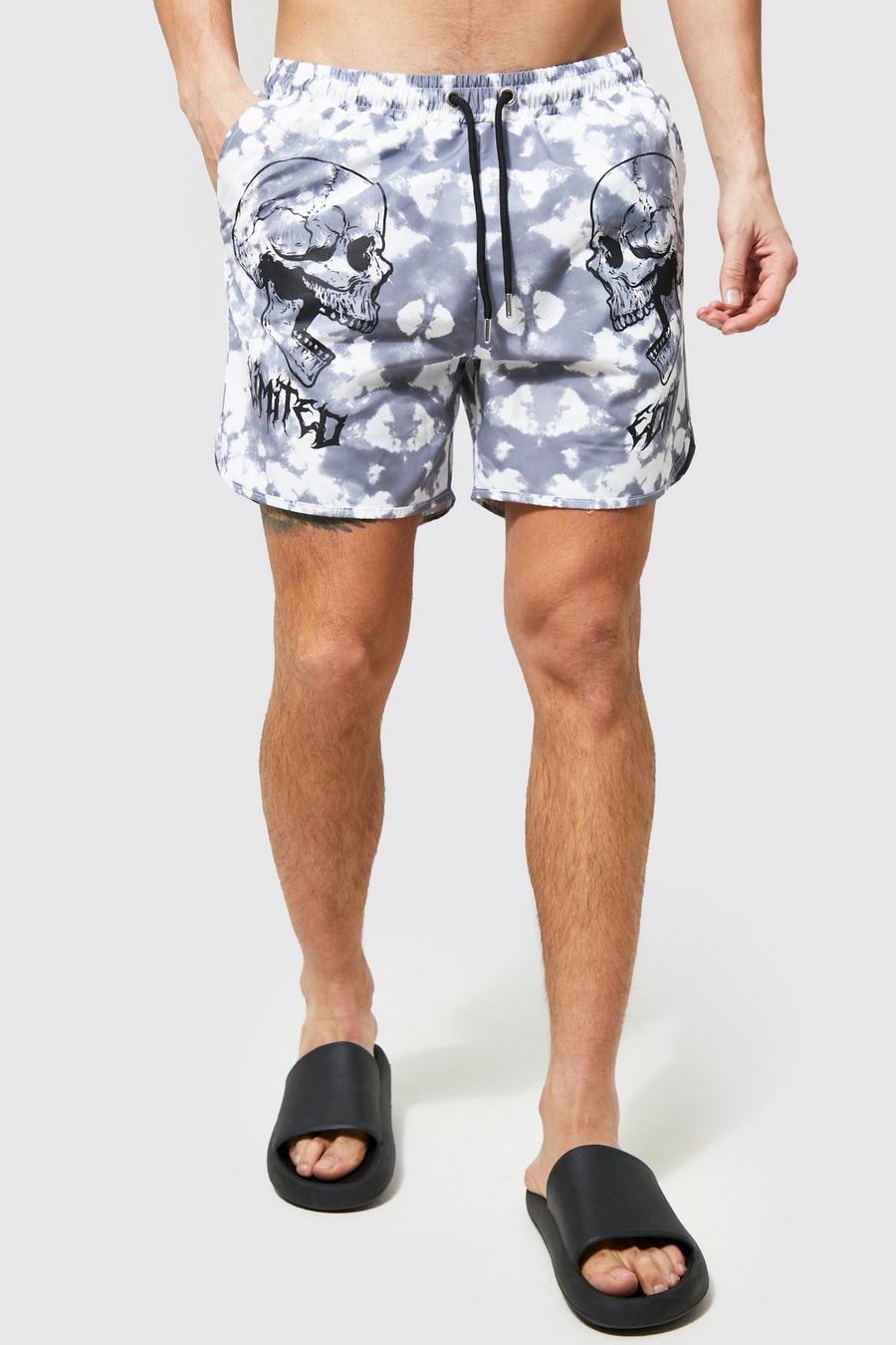 Grey Limited Edition Mid Length Skull Swim Shorts image number 1