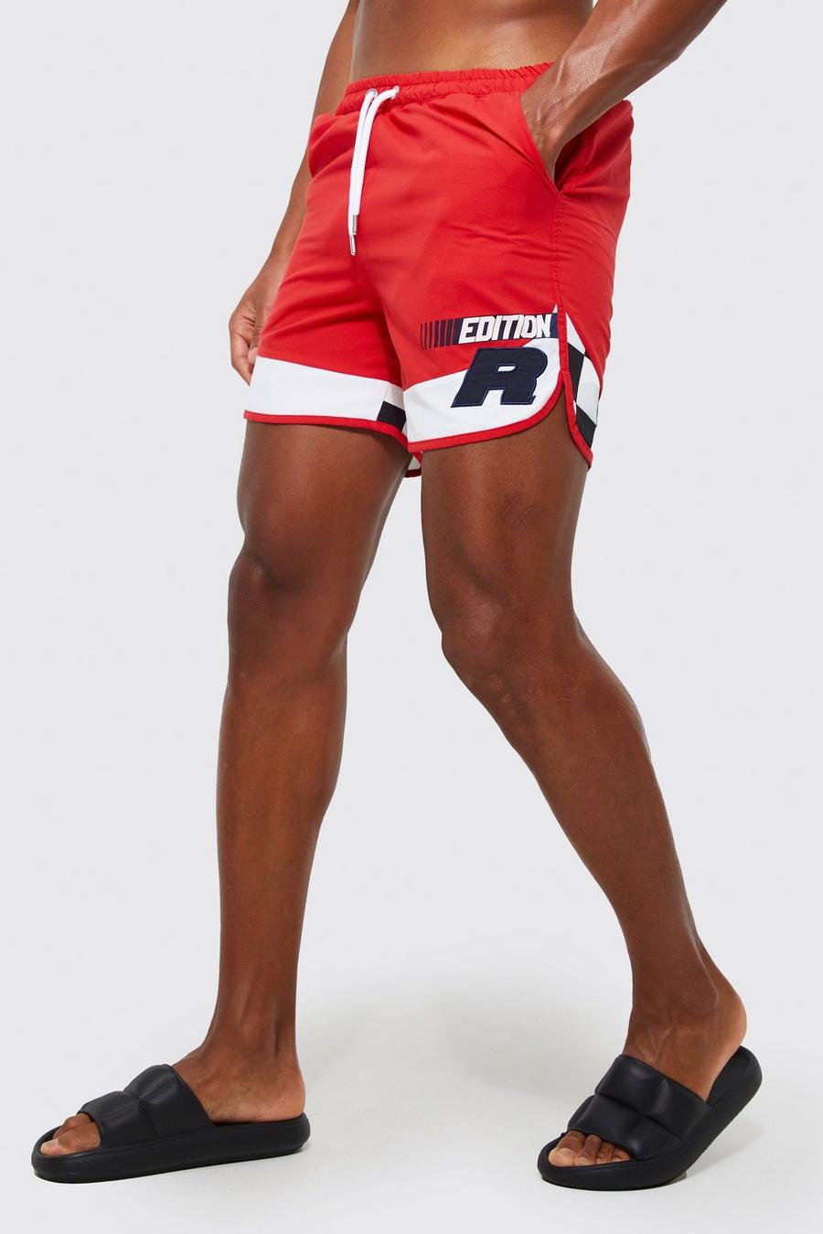 Red Racer Checkerboard Mid Length Swim Shorts image number 1