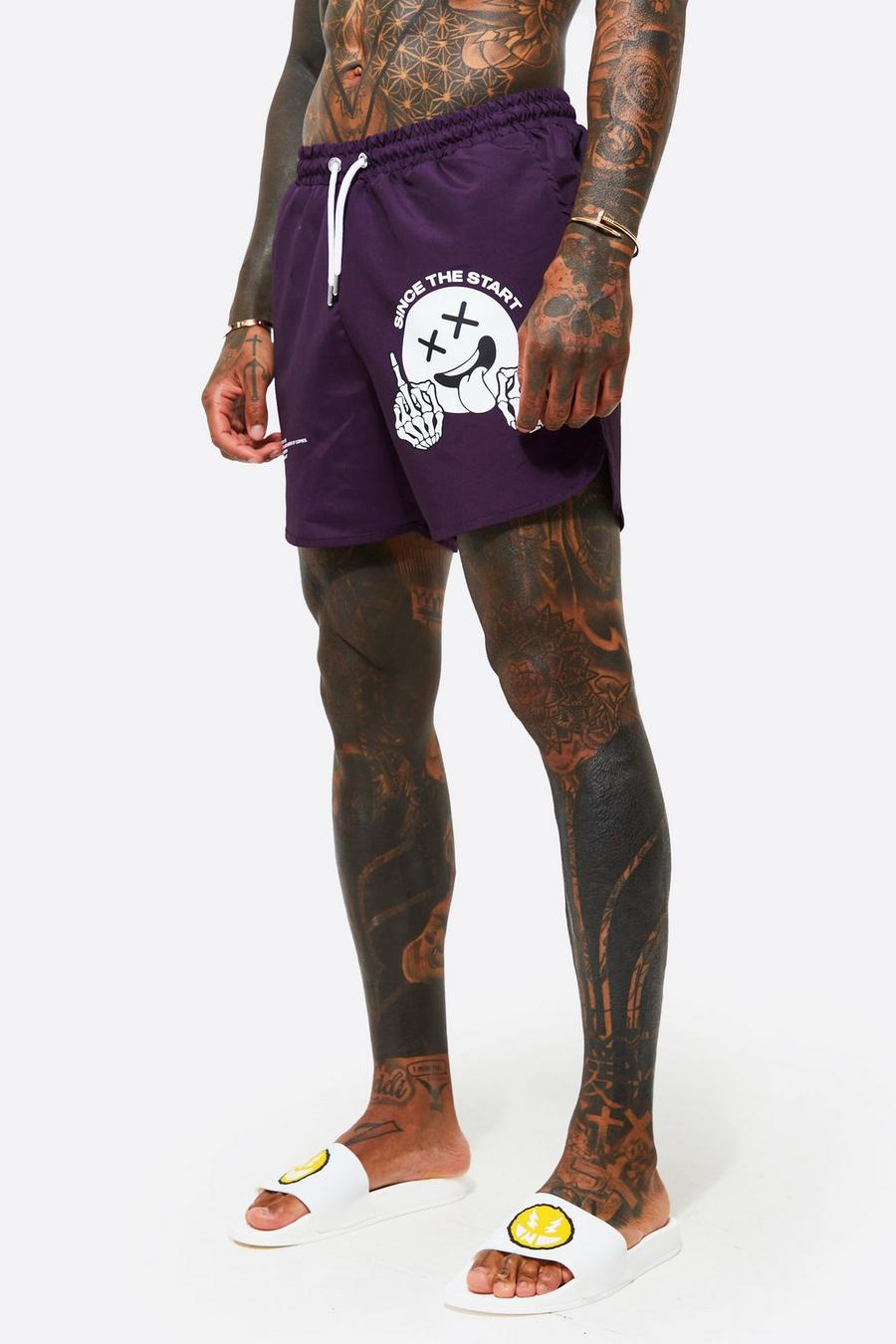 boohoo.com | Skeleton Print Mid Length Swim Shorts