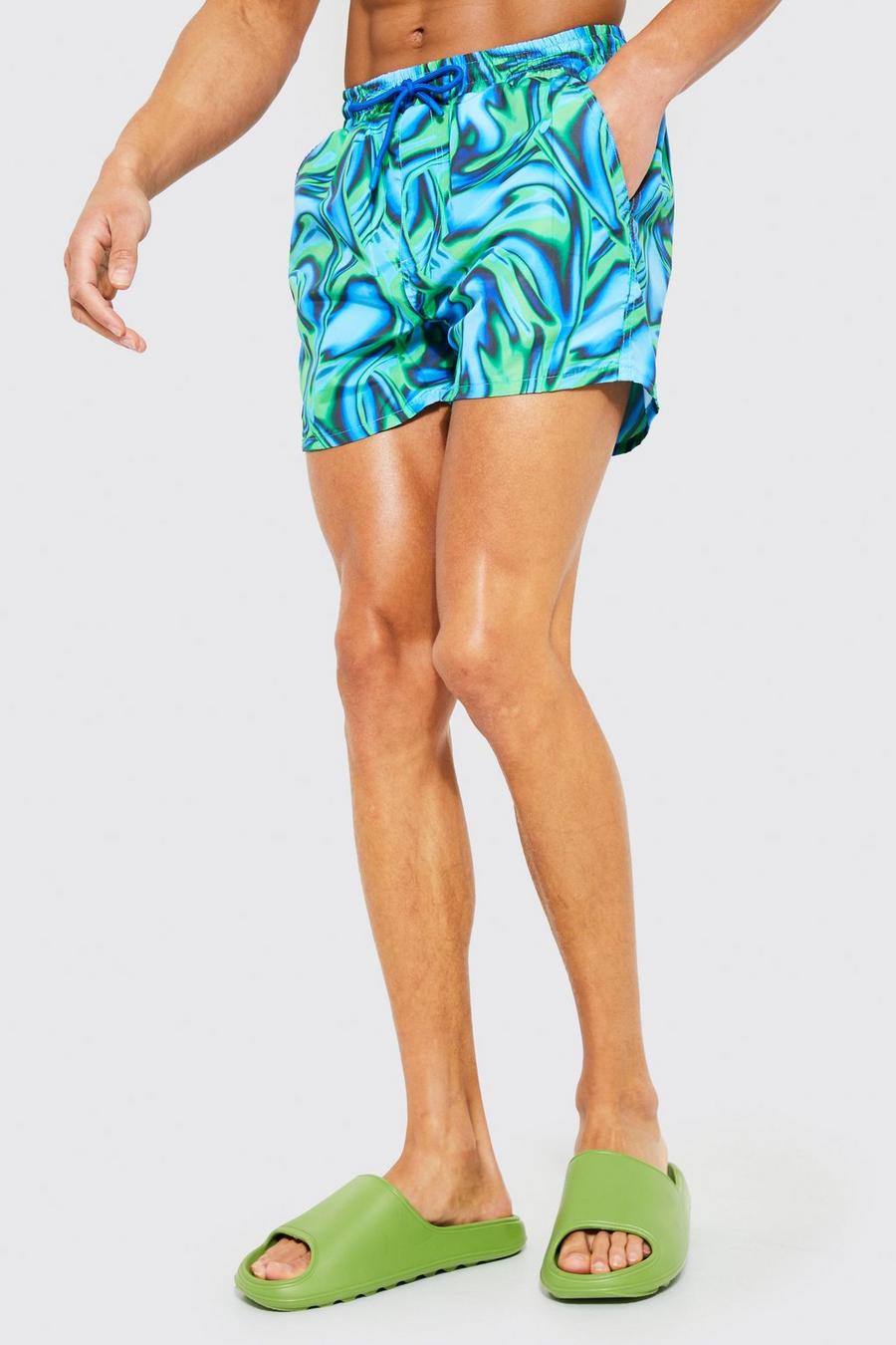 Green Marble Short Length Recycled Swim Shorts