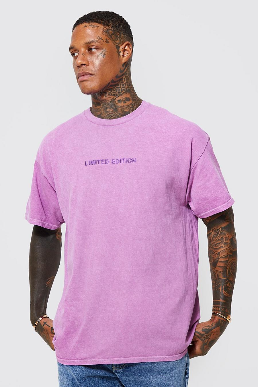 Lilac Limited Överfärgad t-shirt med brodyr image number 1