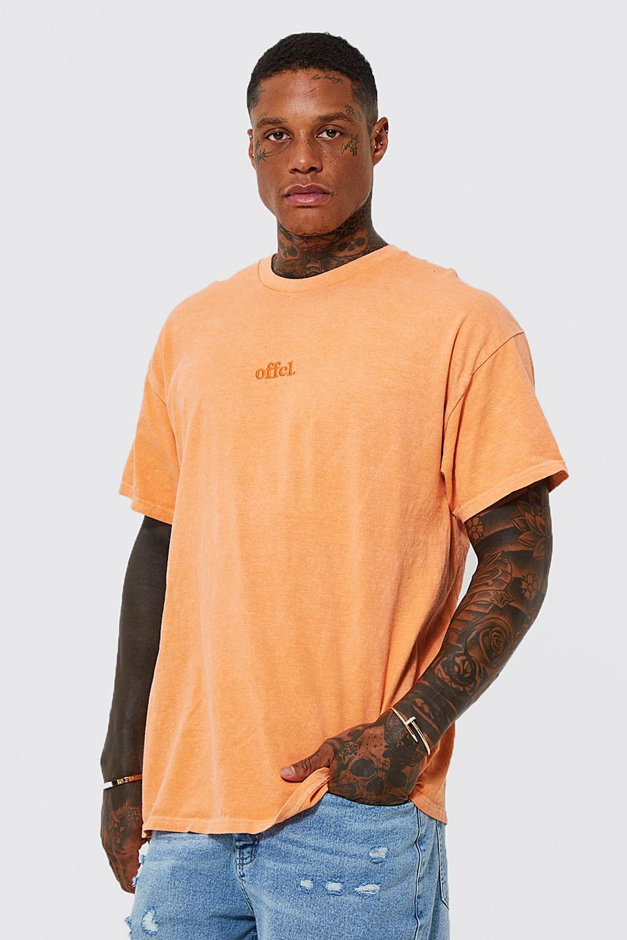 Camiseta sobreteñida con bordado Offcl, Orange image number 1