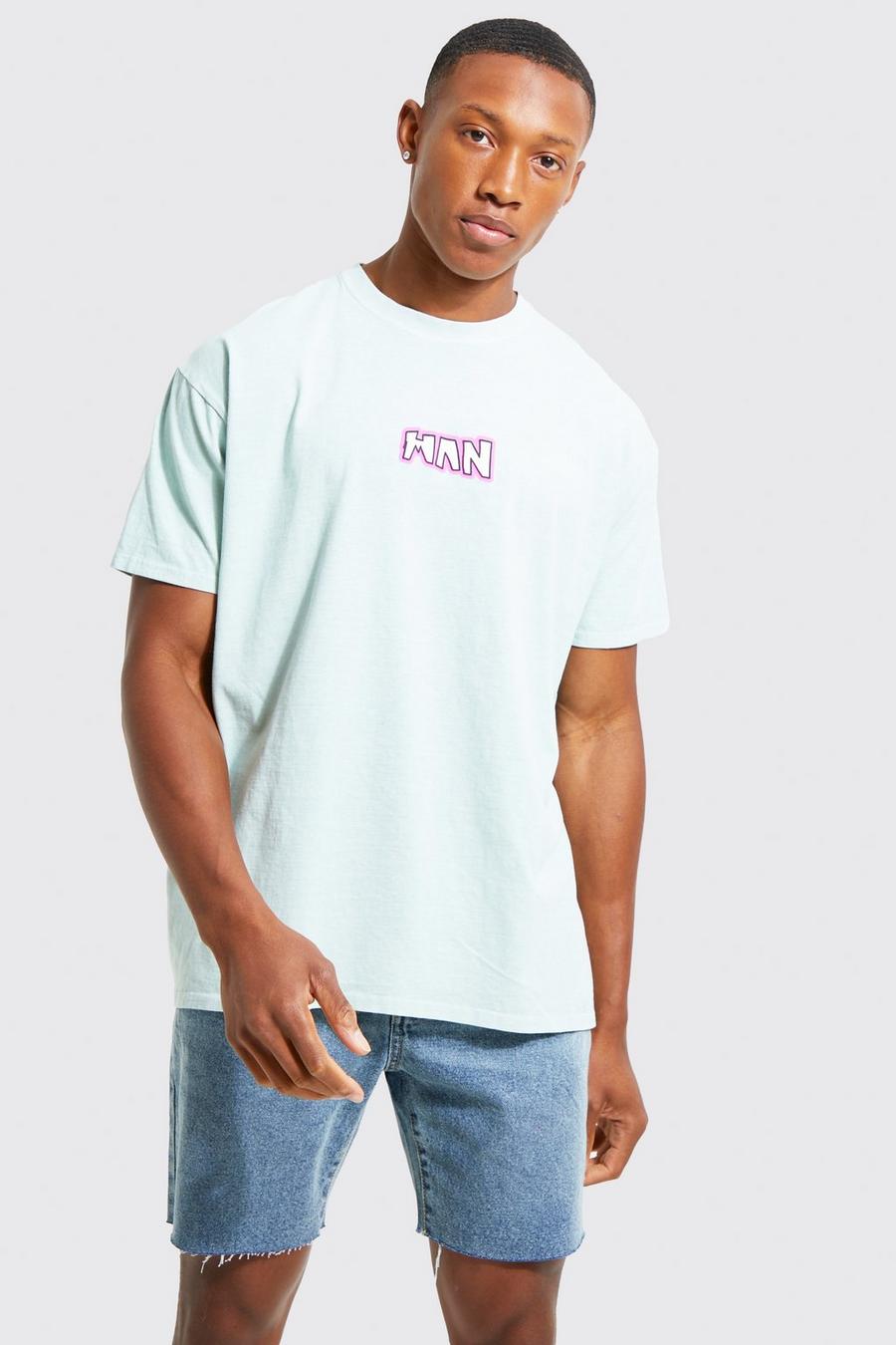 T-shirt oversize surteint à imprimé en relief - MAN, Mint image number 1