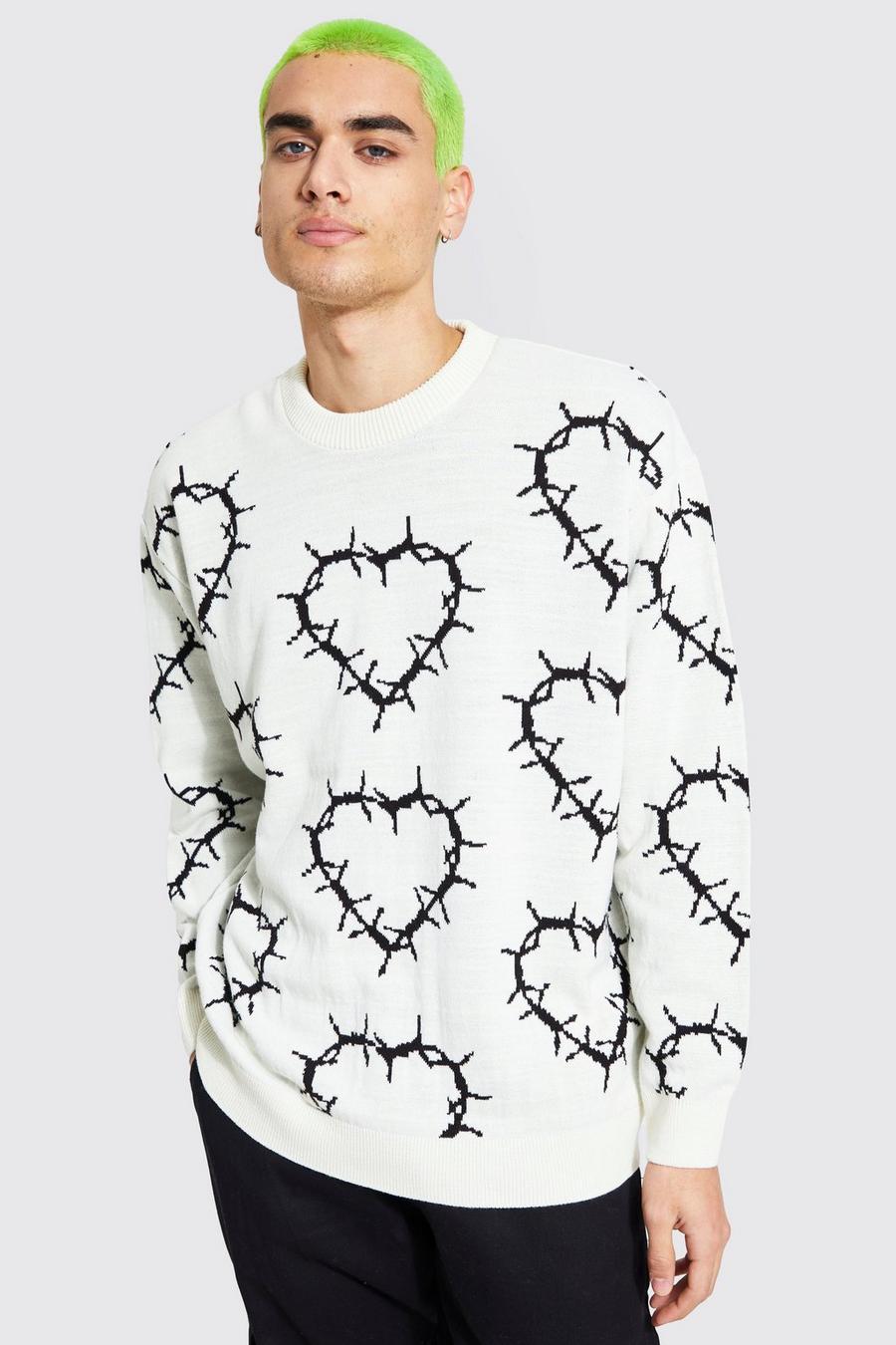 Oversize Pullover mit Print, Ecru white