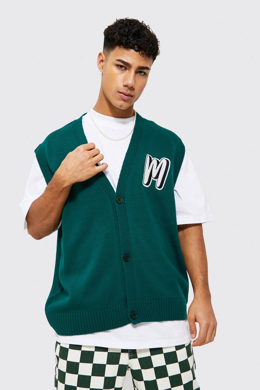 Gilet oversize sans manches style universitaire, Green image number 1