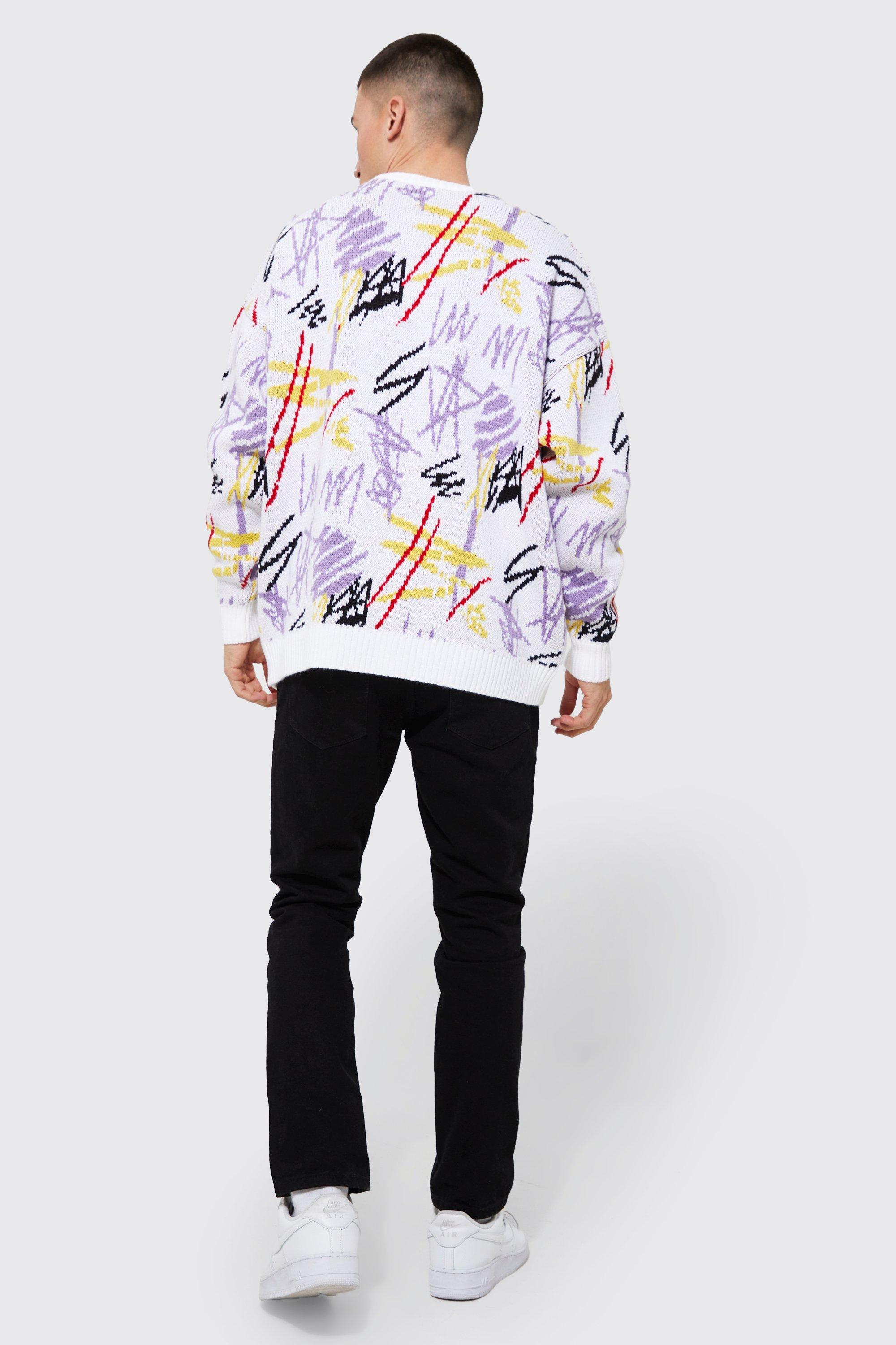 Oversized Graffiti Knitted Jumper | boohoo