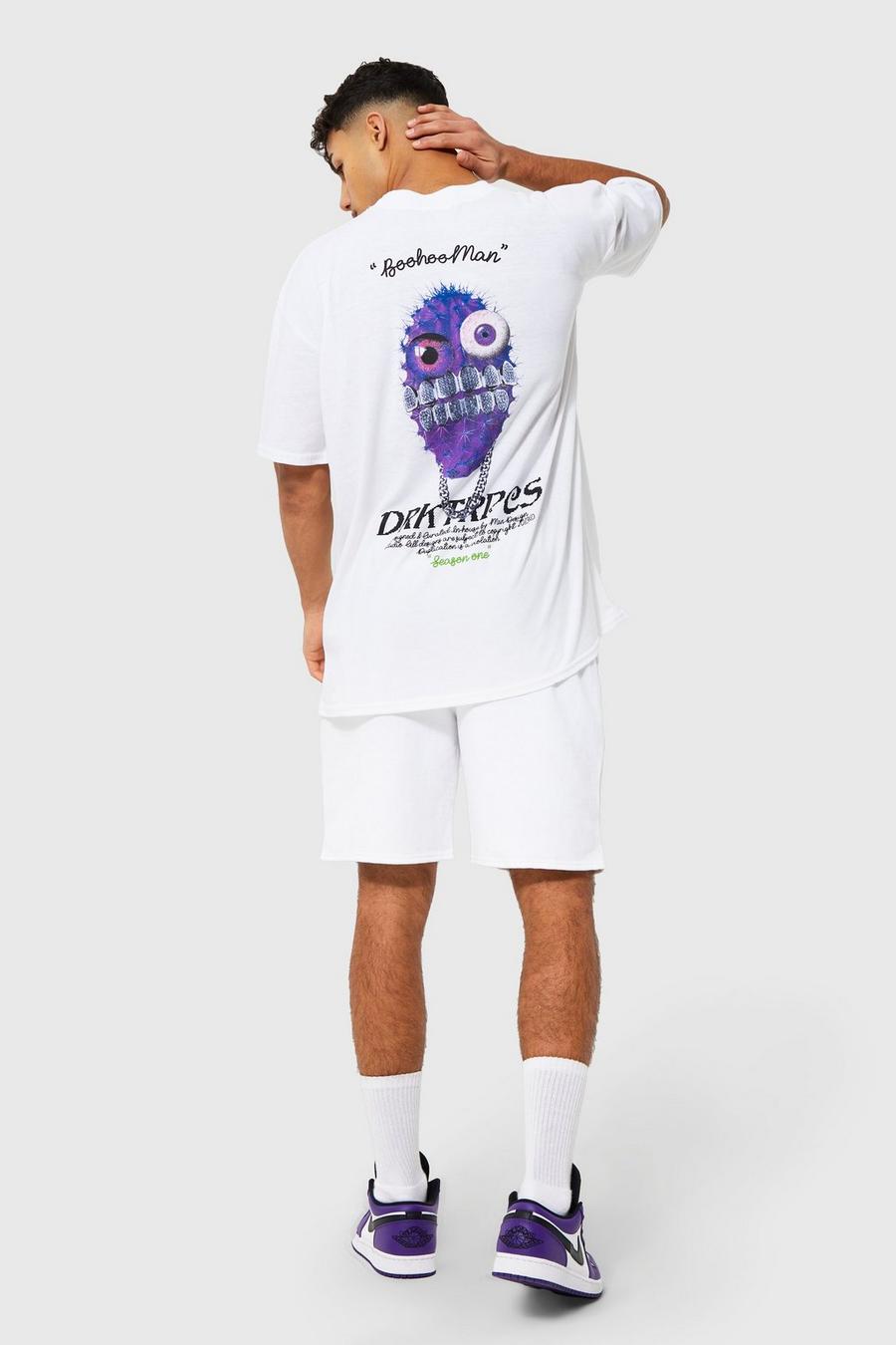 White Oversized Graphic T-shirt And Short Set