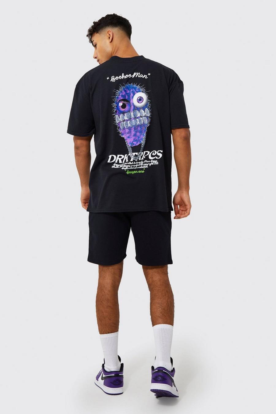 Black Oversized Graphic T-shirt And Short Set