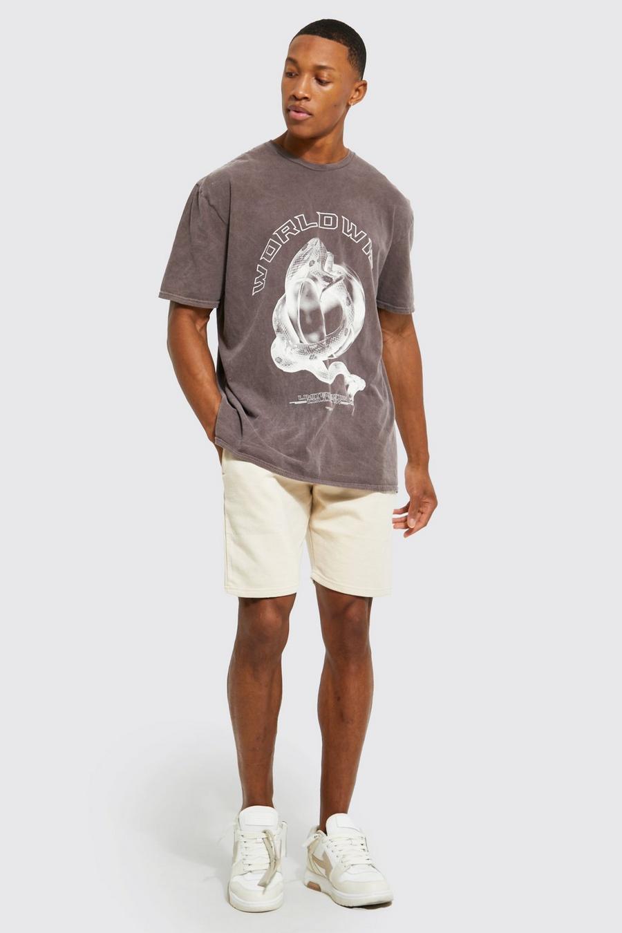 Set T-shirt & pantaloncini oversize con stampa di serpente, Sand image number 1