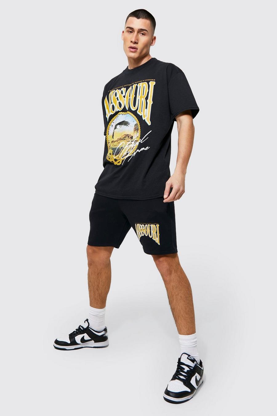 Black schwarz Oversized Missouri T-Shirt En Shorts Set