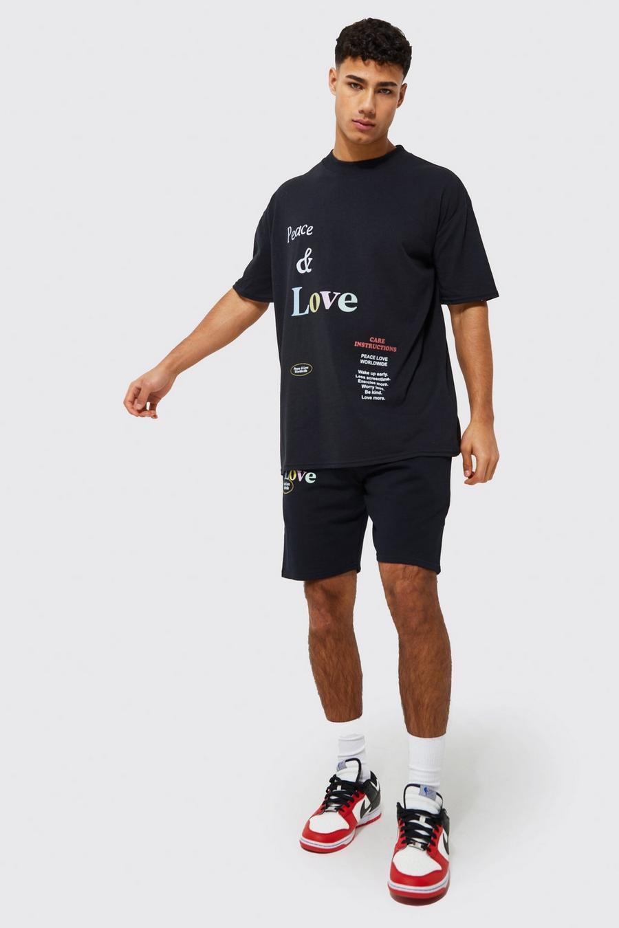Black svart Oversized Peace T-shirt And Short Set