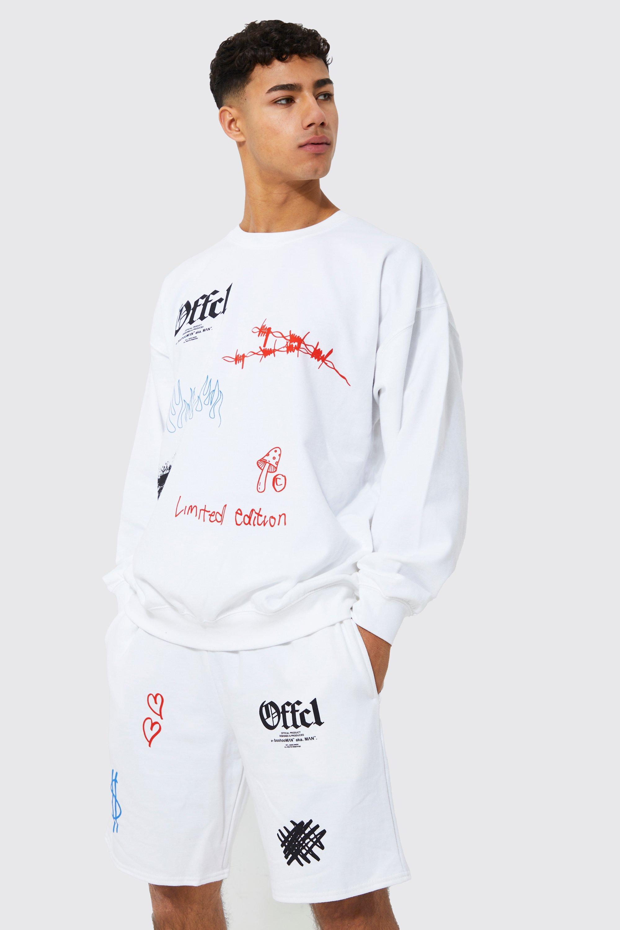 Oversized Graffiti Sweatshirt Short Tracksuit boohoo IE