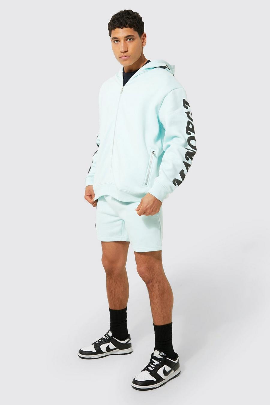 Light blue blå Ofcl Oversize hoodie och shorts image number 1