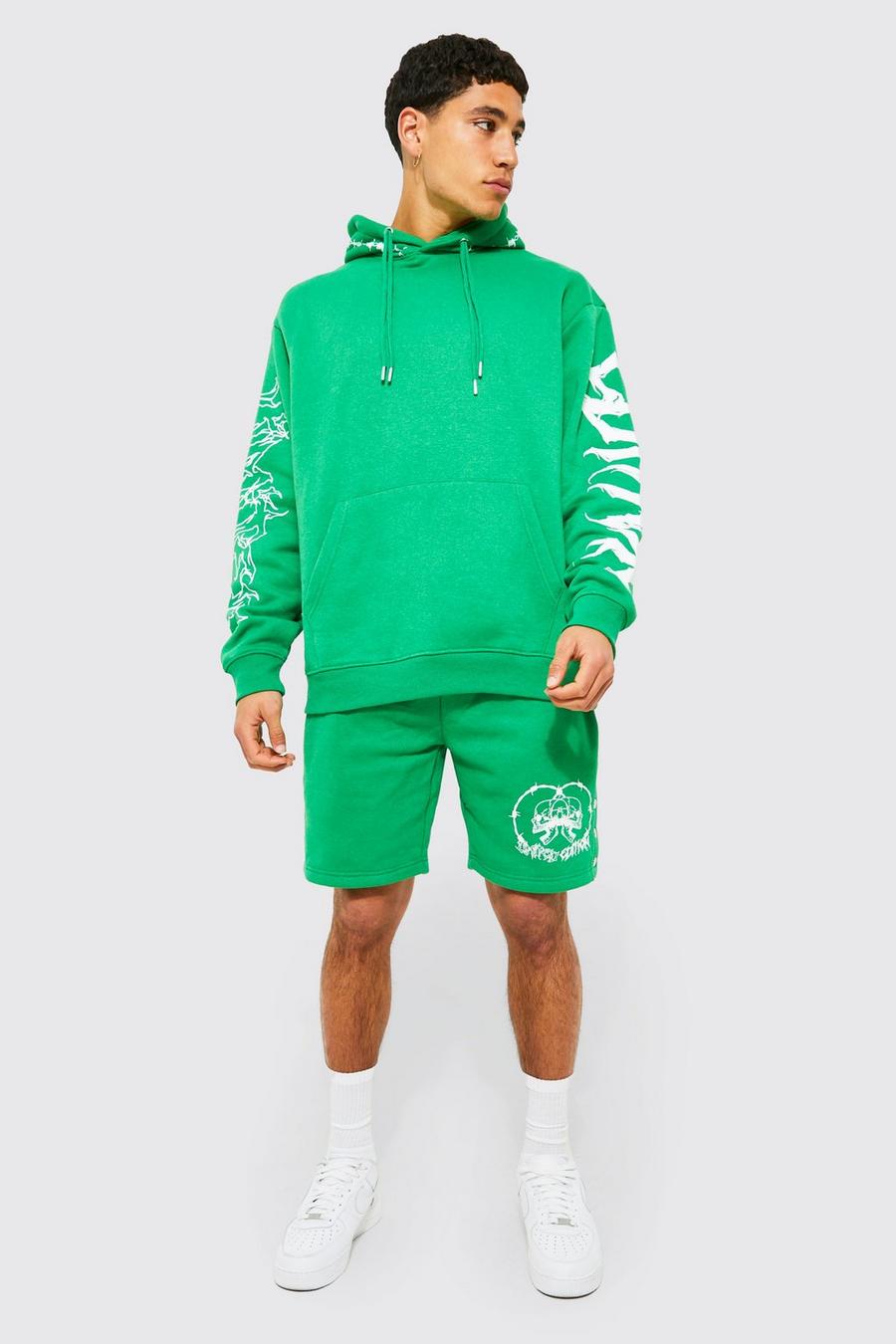 Green Oversize hoodie och shorts med knappar image number 1
