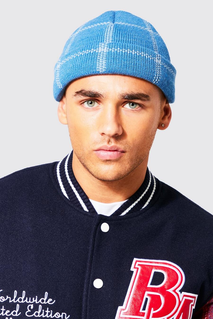 Blue Grid Check Beanie image number 1