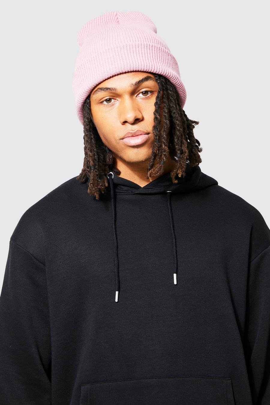Pink Oversized Knitted Beanie image number 1