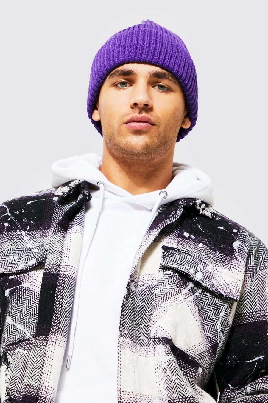 Purple violet Ribbed Oversized Beanie