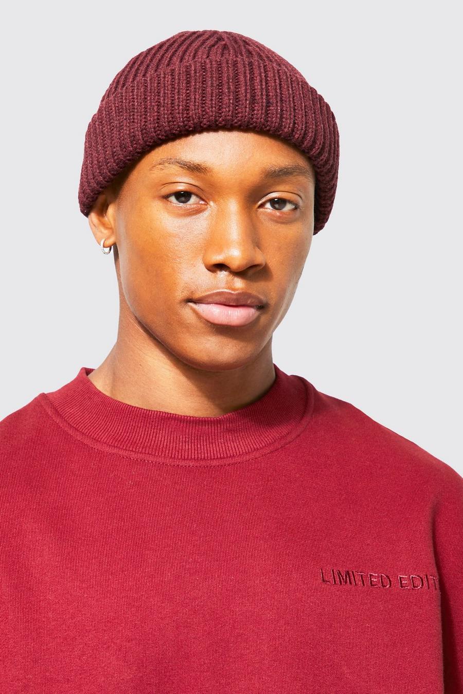 Burgundy red Ribbed Micro Beanie image number 1