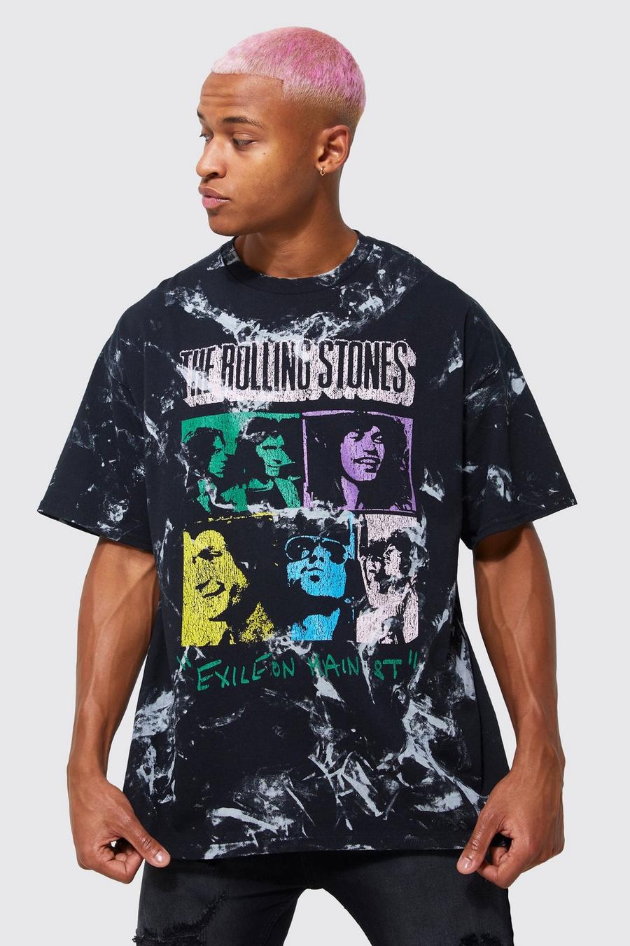 Black Oversized Rolling Stones Tie Dye T-shirt image number 1