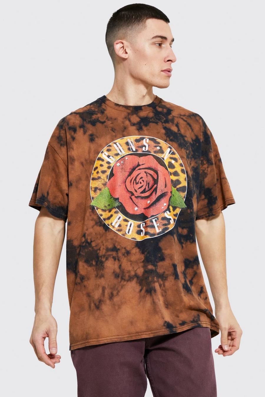 T-shirt oversize effet tie dye à imprimé Guns N Roses, Brown image number 1