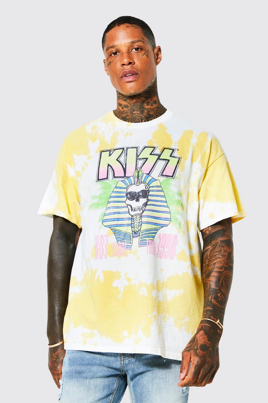 Yellow Oversized Kiss Tie Dye License T-shirt