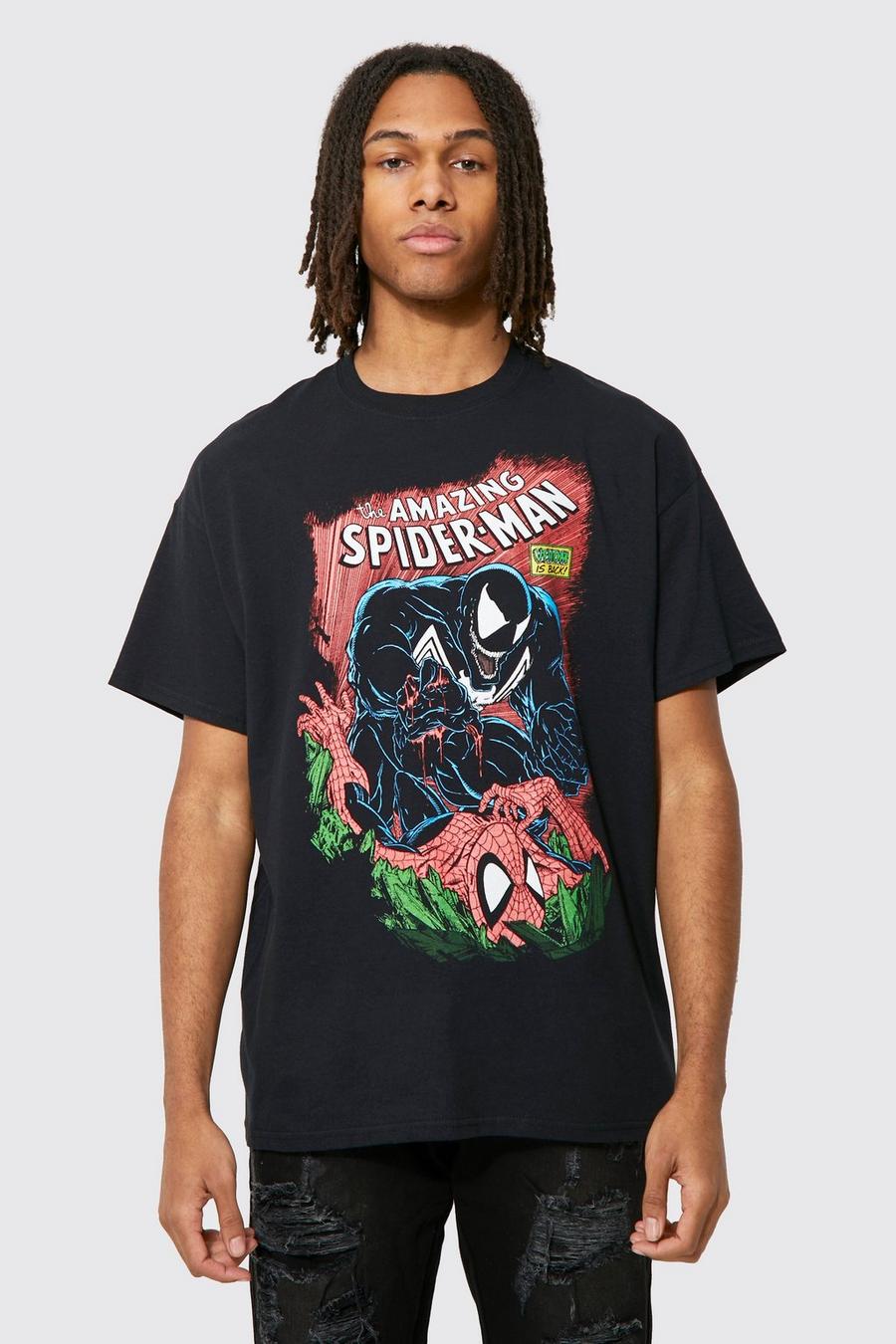 Black Oversized Spiderman Comic License T-shirt image number 1