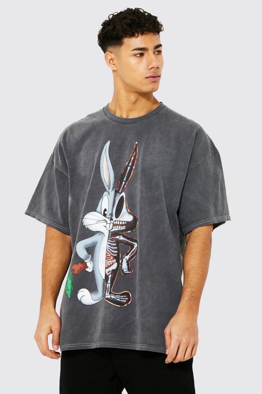 Charcoal Oversized Bugs Bunny Skeleton License T-shirt image number 1