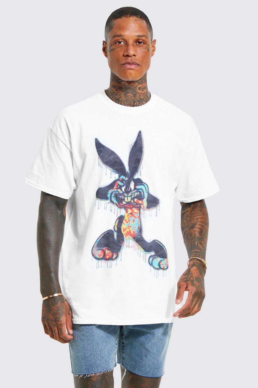White vit Bugs Bunny Oversize t-shirt med graffititryck