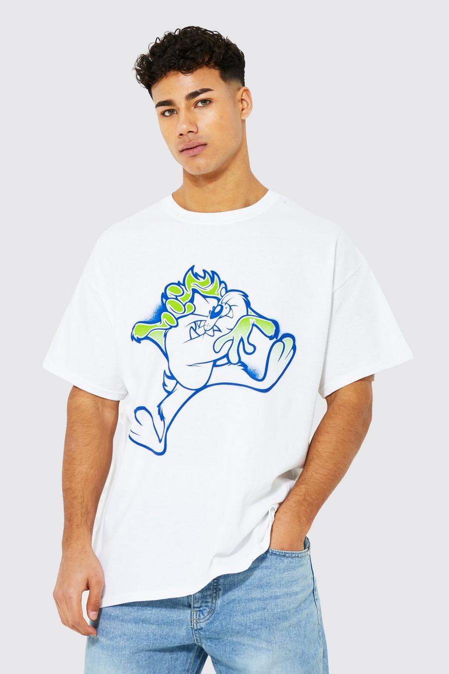 White Oversized Taz Graffiti License T-shirt image number 1