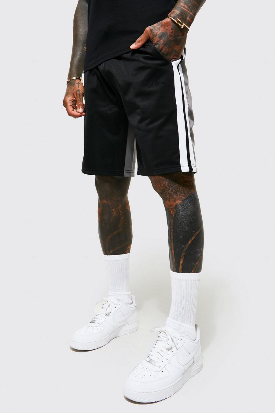 Black Loose Fit Man Spliced Tape Tricot Shorts