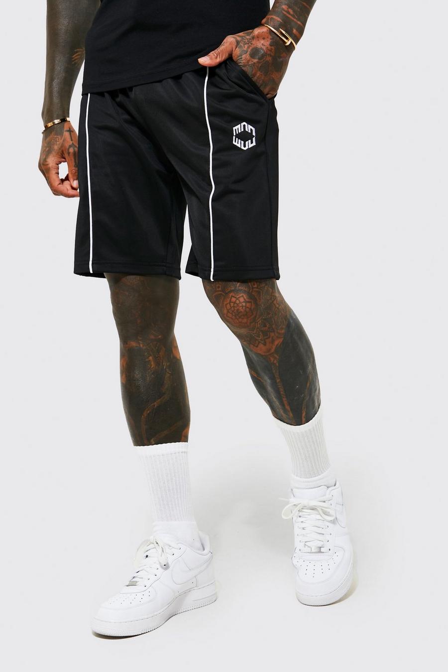 Black Loose Fit Man Piping Tricot Shorts image number 1