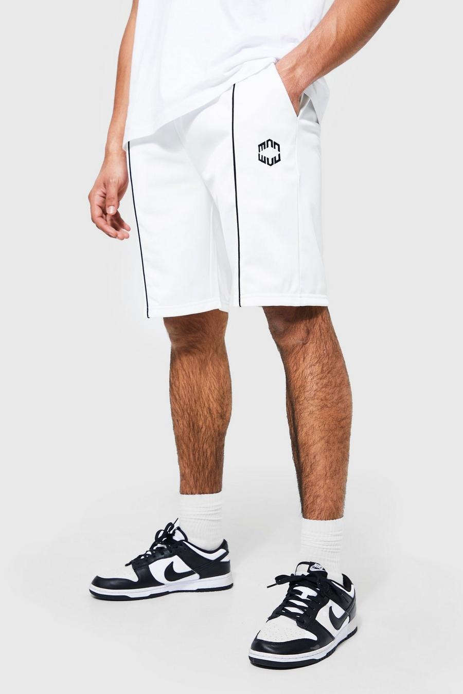 Ecru white Loose Fit Man Piping Tricot Shorts