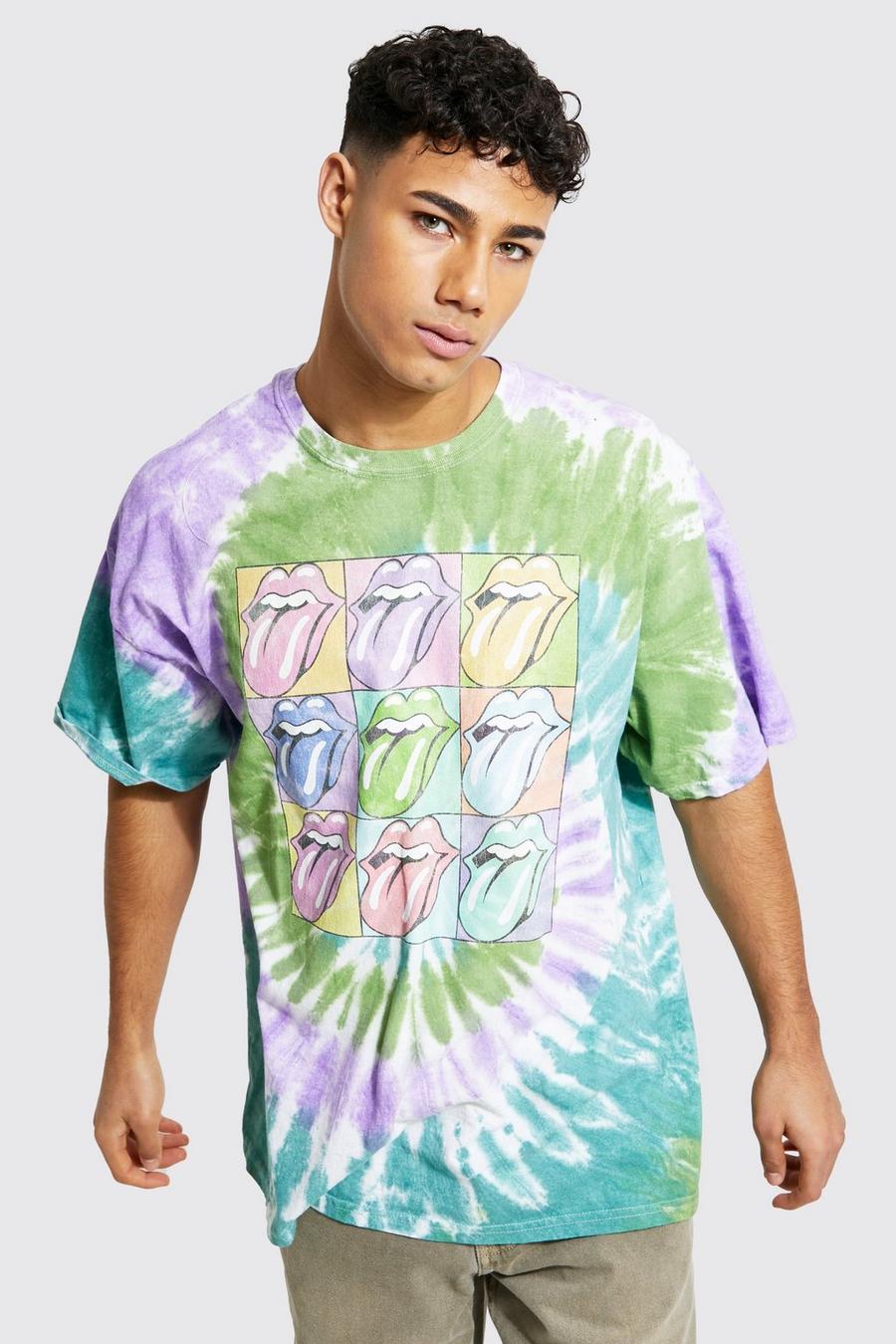 Oversize Batik T-Shirt mit Rolling Stones Print, Multi mehrfarbig