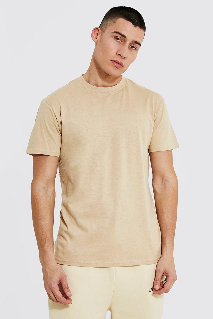 Sand beige Basic Crew Neck T-shirt