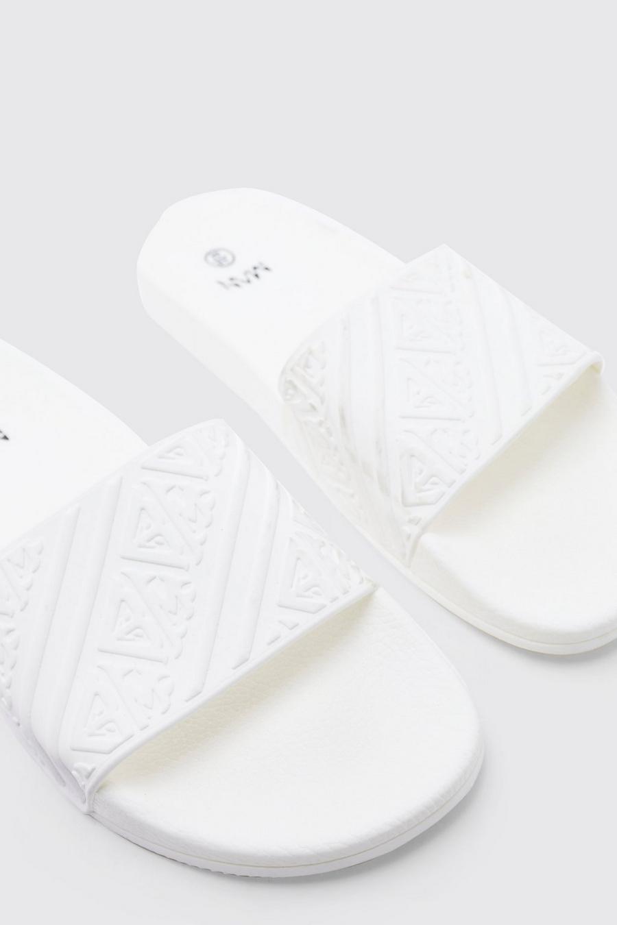 Sandalias con letras BM en relieve, White bianco