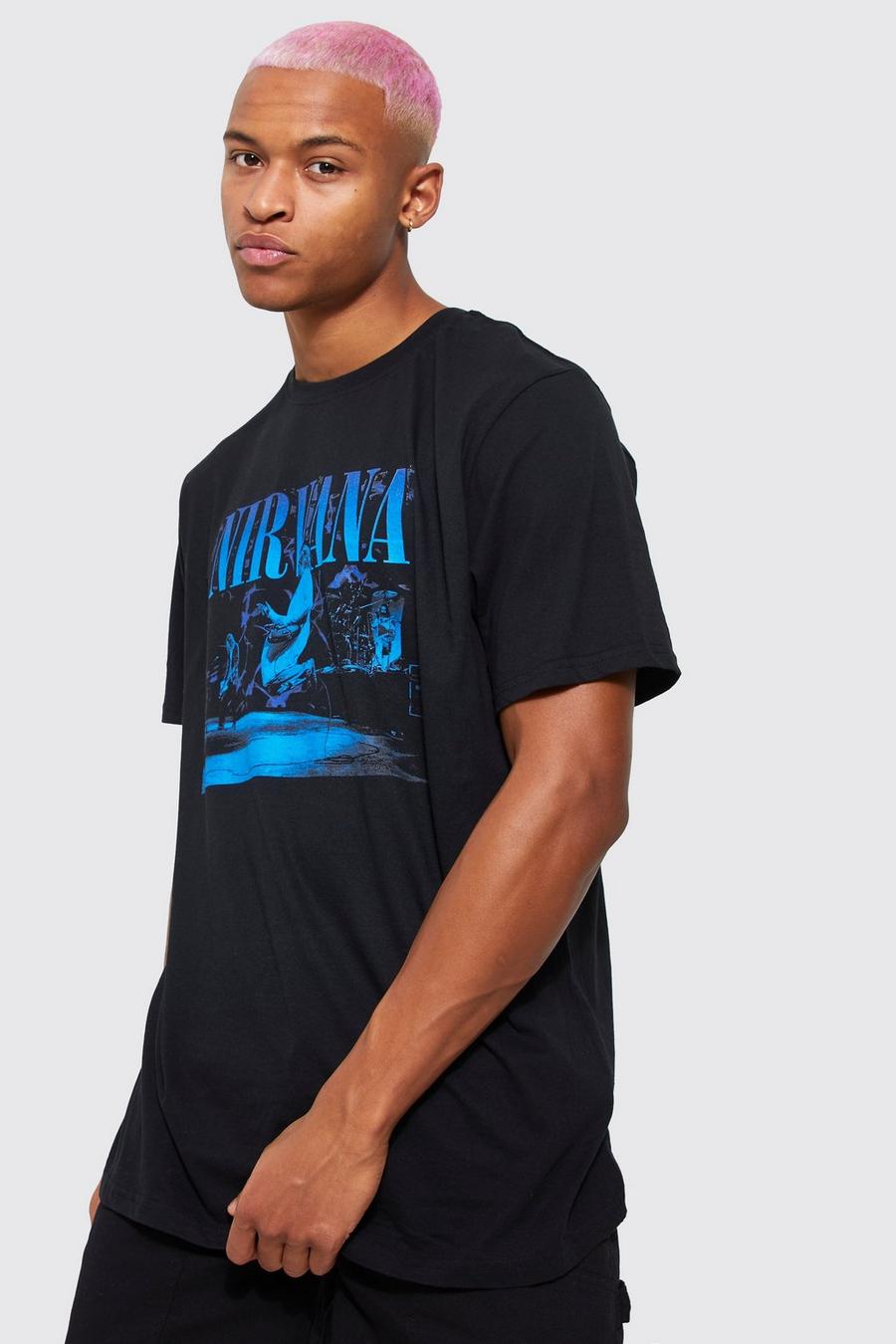 Black svart Nirvana Oversize t-shirt med tryck fram och bak image number 1