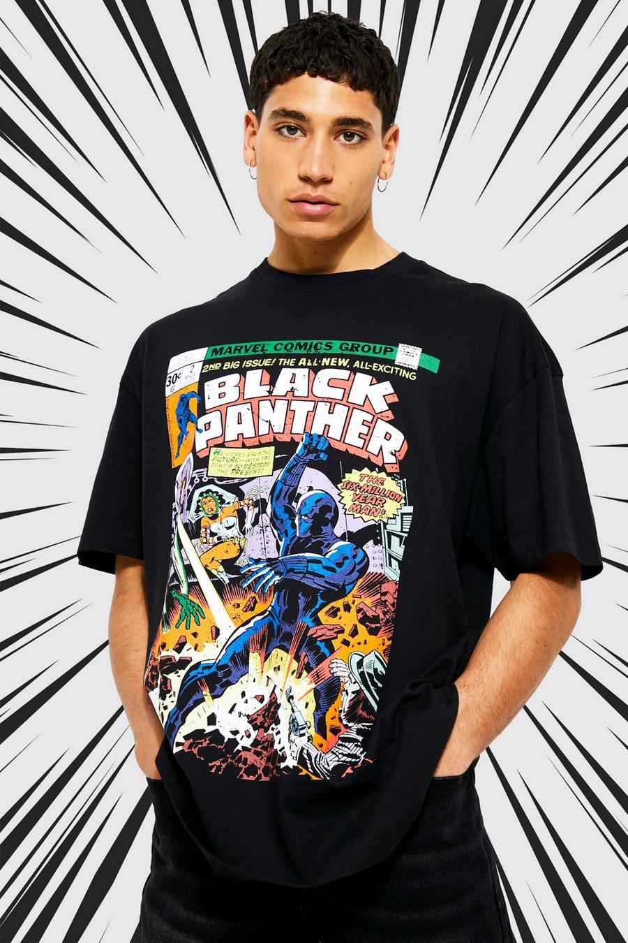 Oversized Black Panther Comic License T-shirt image number 1