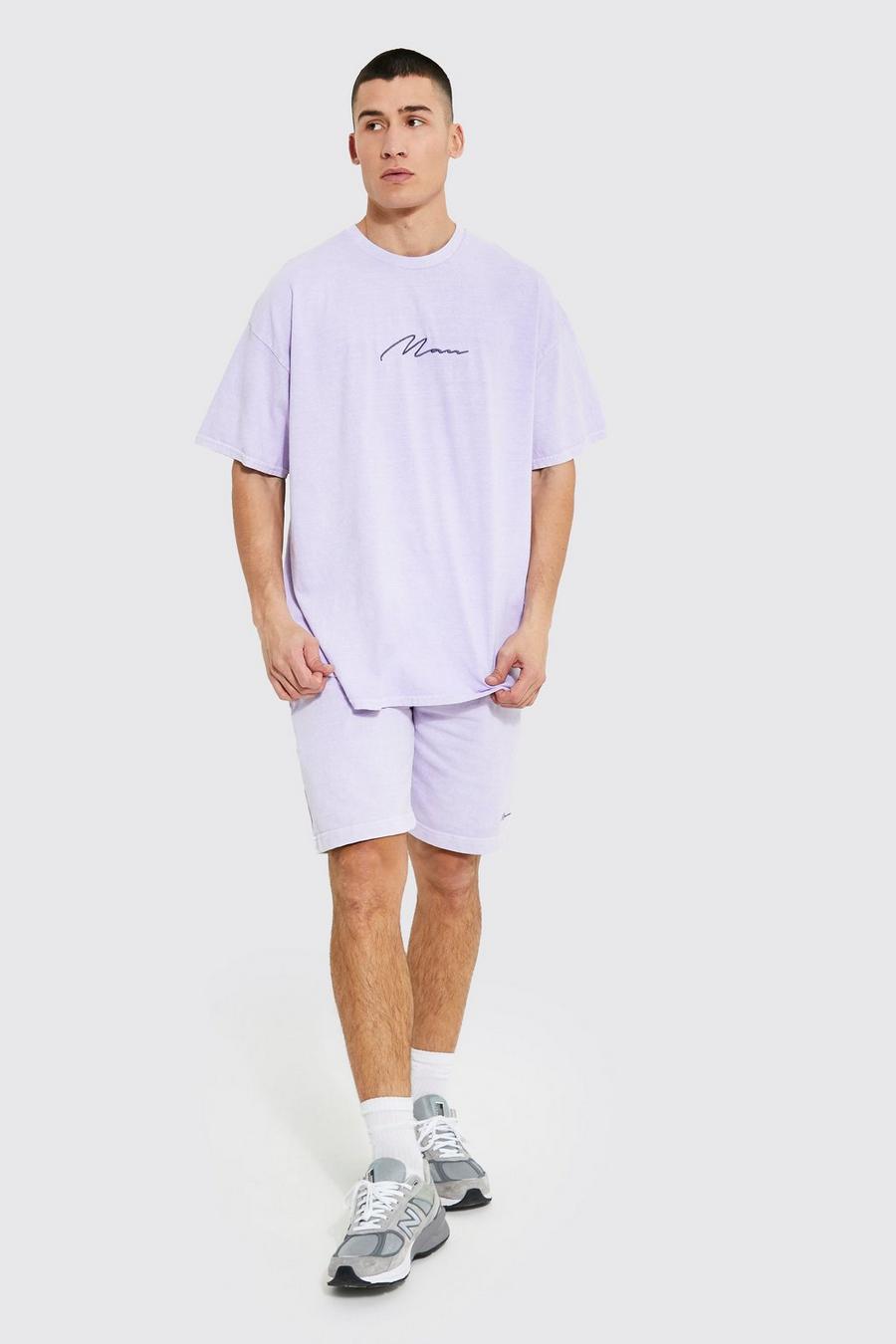 Lilac purple Oversized Overdye Man T-shirt And Short Set