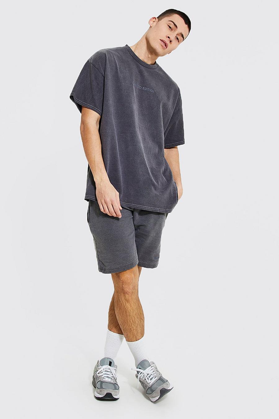 Charcoal grey Oversized Overdye Lmtd T-shirt And Short Set