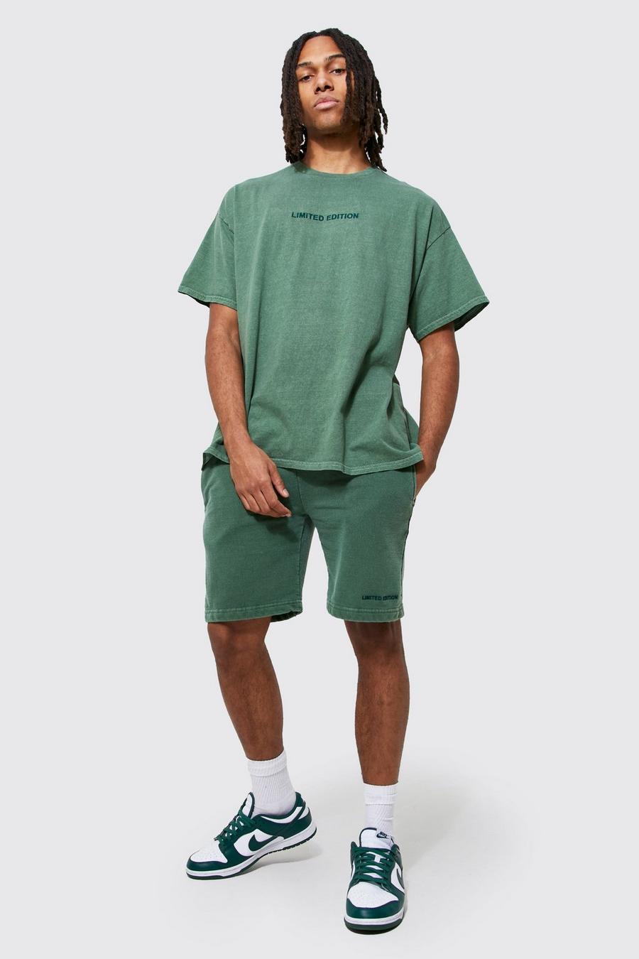 Green Oversized Overdye Lmtd T-shirt And Short Set image number 1