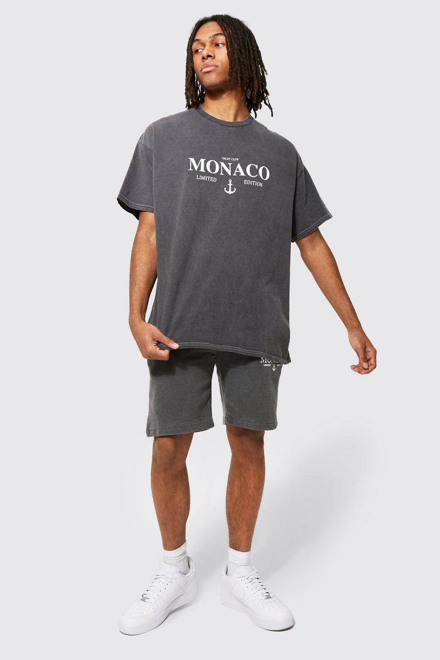 Ensemble de survêtement oversize avec t-shirt et short à imprimé Monaco, Charcoal image number 1