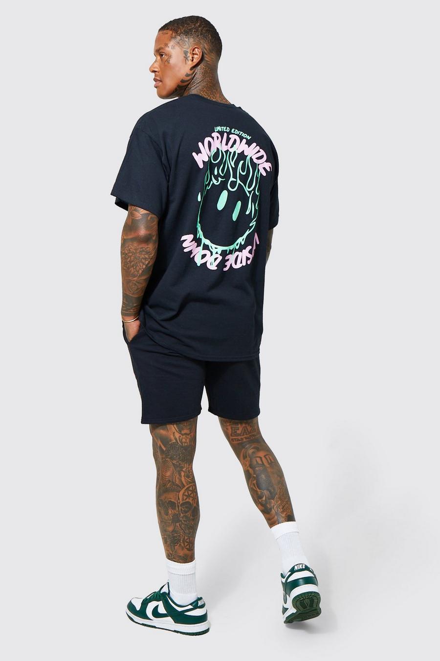 Black svart Oversized Worldwide T-shirt And Short Set