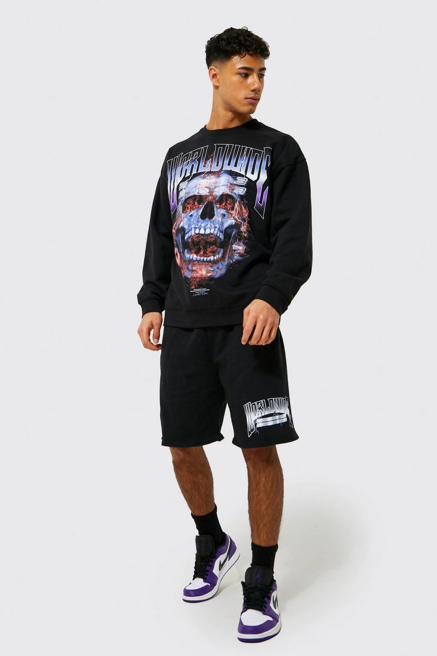 Black svart Oversize sweatshirt och shorts med dödskalle