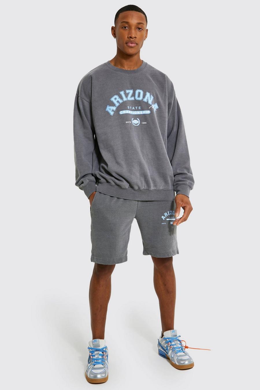 Kurzer Oversize Sweatshirt-Trainingsanzug mit Arizona-Print, Charcoal grey