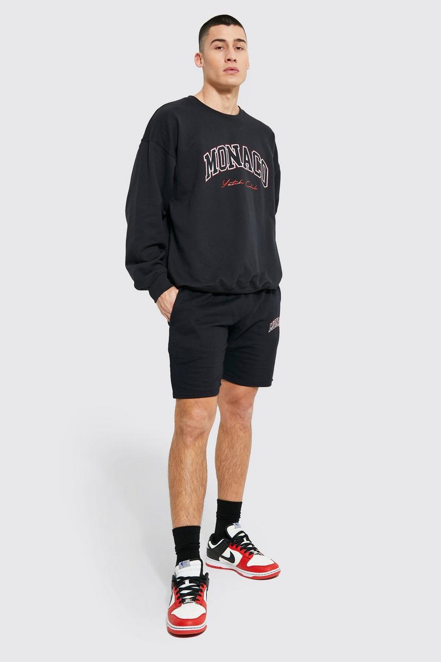 Black svart Oversized Monaco Sweatshirt Short Tracksuit