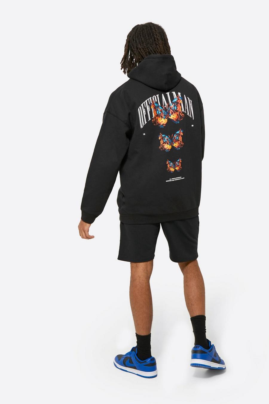 Black svart Oversize hoodie och shorts med fjärilar image number 1