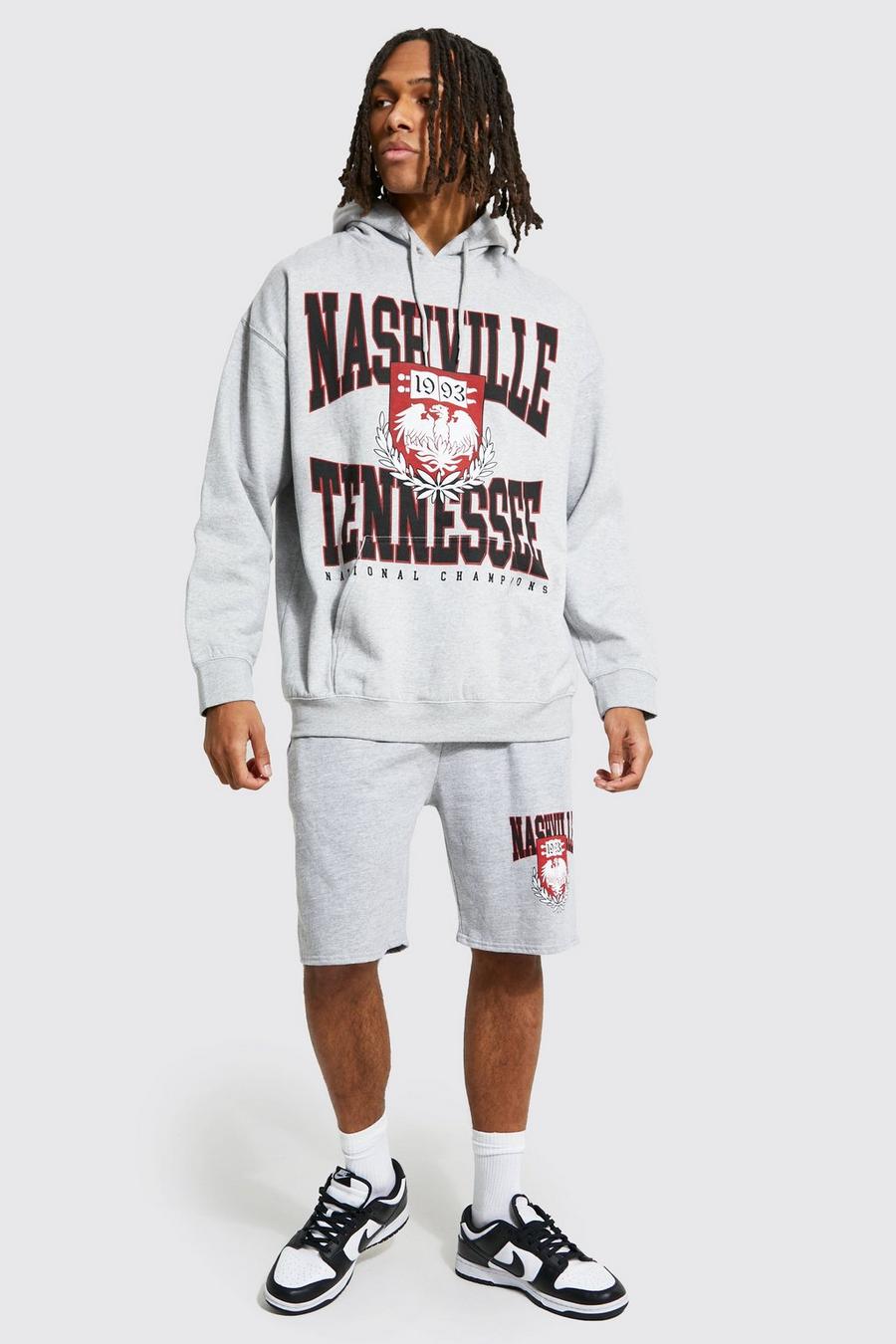 Grey marl Nashville Oversize hoodie och shorts image number 1