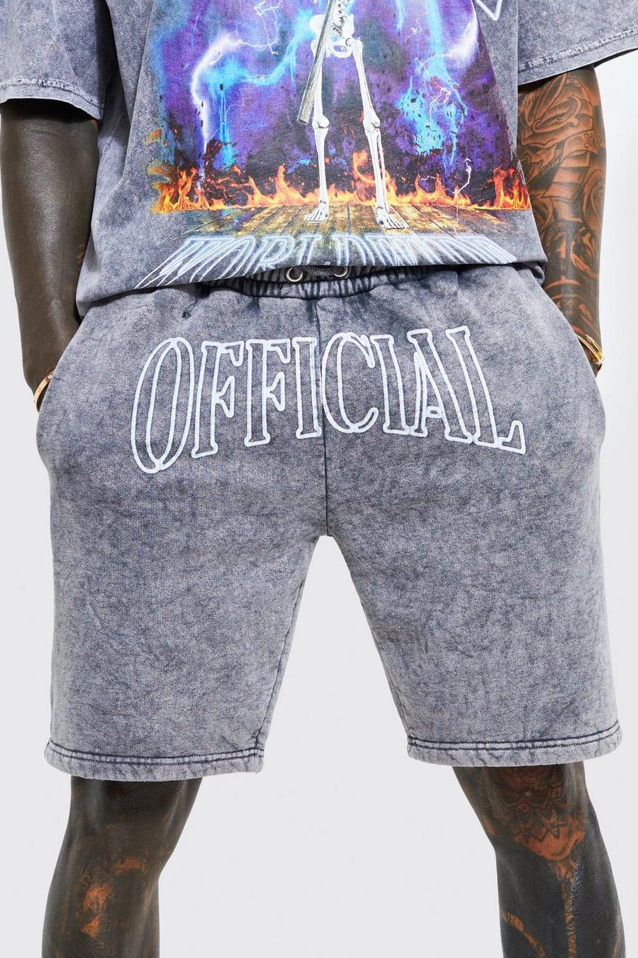 Charcoal grey Loose Fit Official Acid Wash Shorts