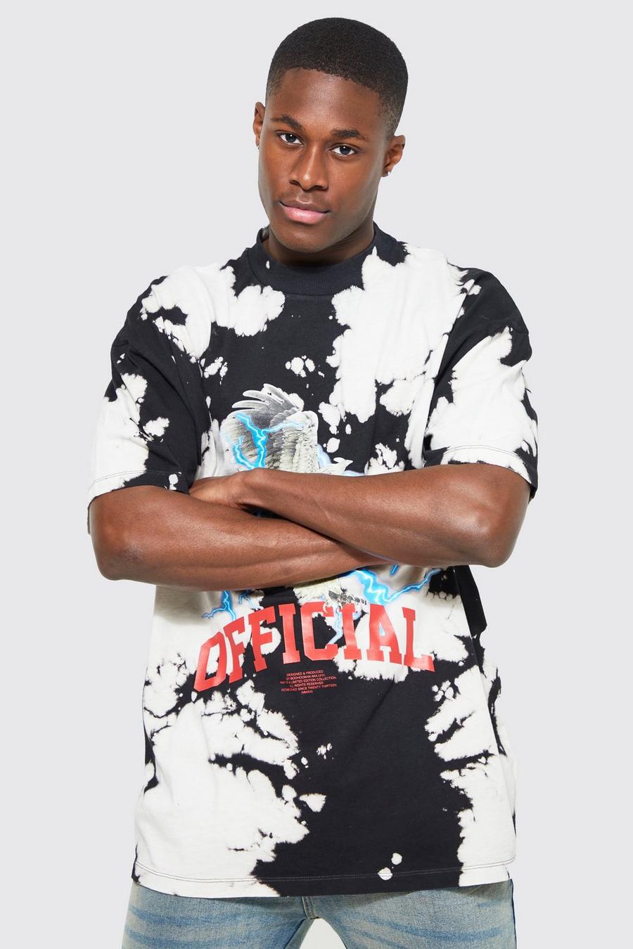Black Oversized Eagle Graphic Tie Dye T-shirt image number 1